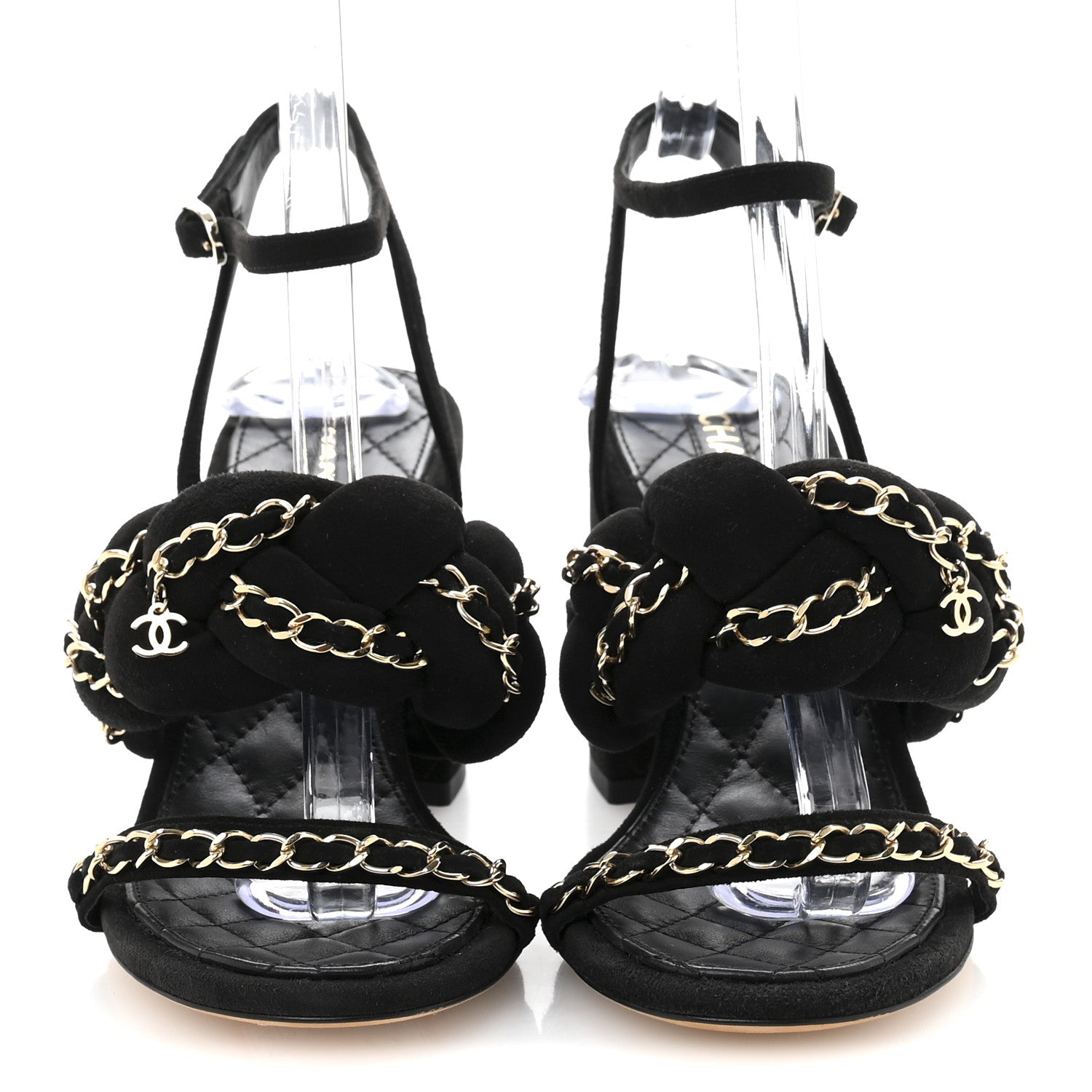 Chanel Kid Suede Chain Braided Sandals 36.5 Black 3 of 10