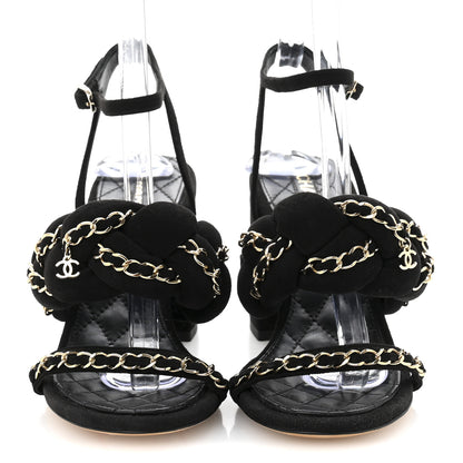 Chanel Kid Suede Chain Braided Sandals 36.5 Black 3 of 10