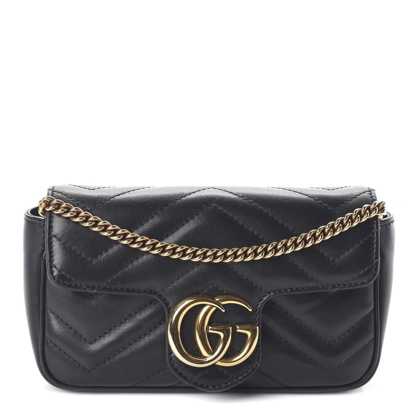 Calfskin Matelasse Super Mini GG Marmont Shoulder Bag Black