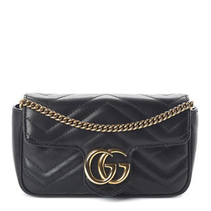 Gucci Calfskin Matelasse Super Mini GG Marmont Shoulder Bag Black 1 of 14