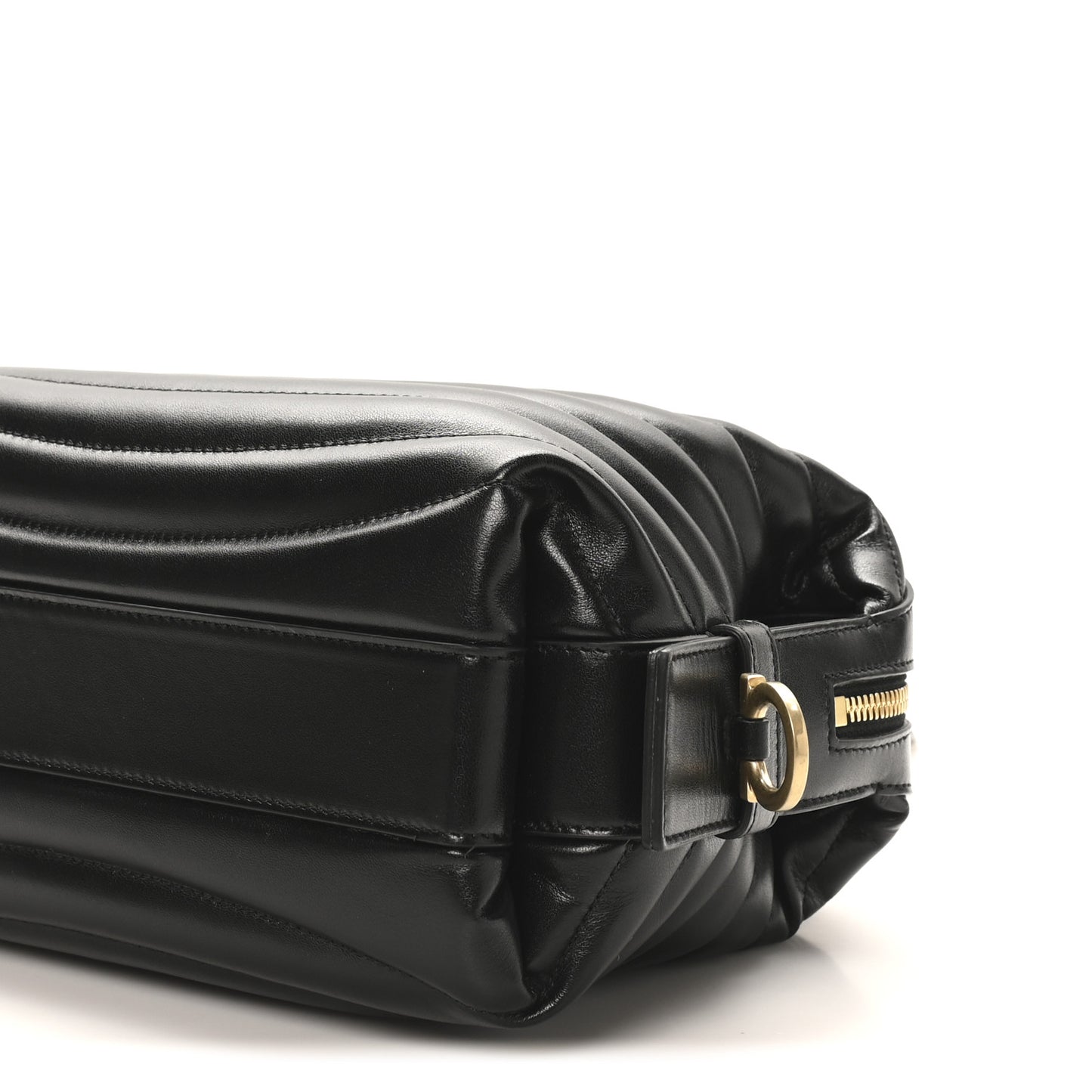 Calfskin Quilted Bowling Top Handle Shoulder Bag Black