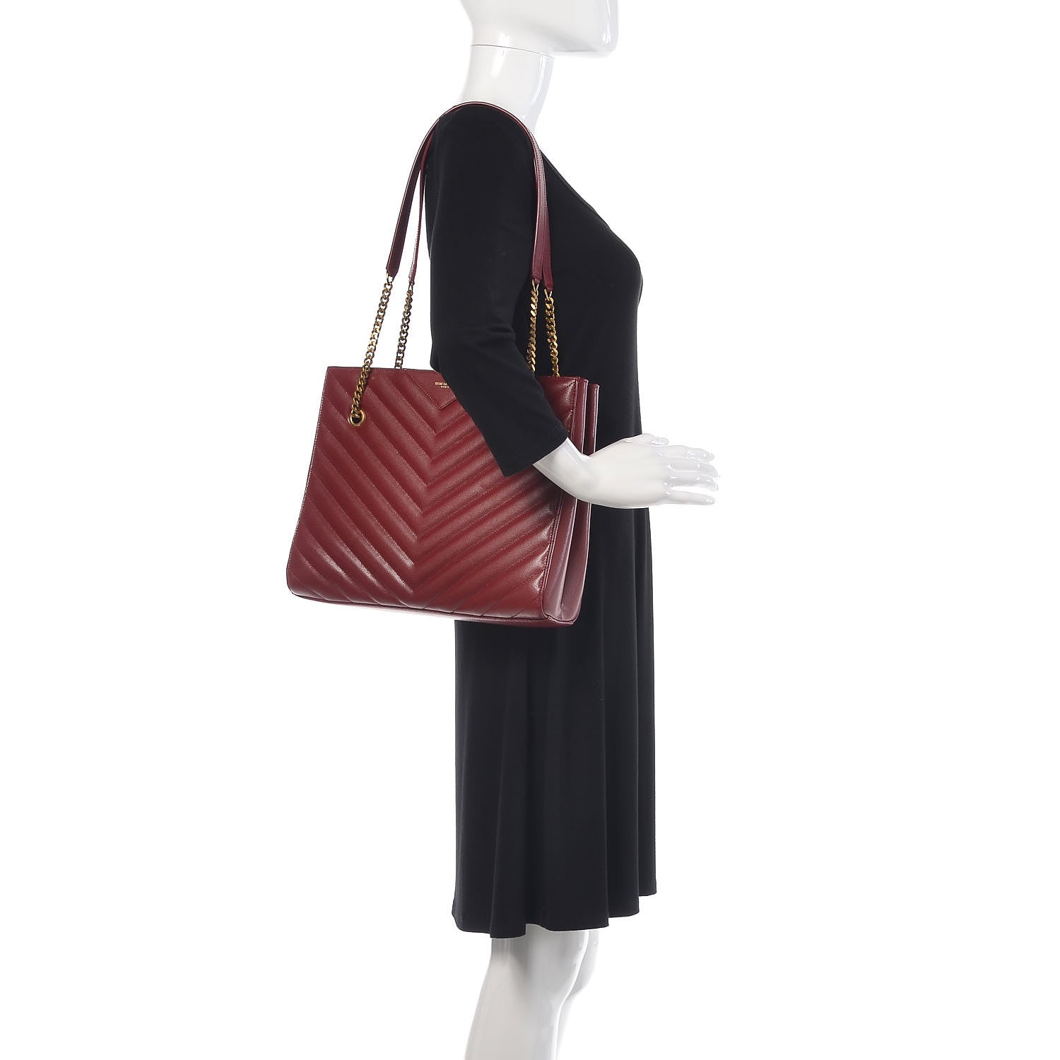 Saint Laurent Grain de Poudre Matelasse Chevron Medium Tribeca Shopping Bag Garnet 2 of 10
