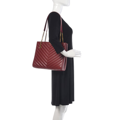Saint Laurent Grain de Poudre Matelasse Chevron Medium Tribeca Shopping Bag Garnet 2 of 10