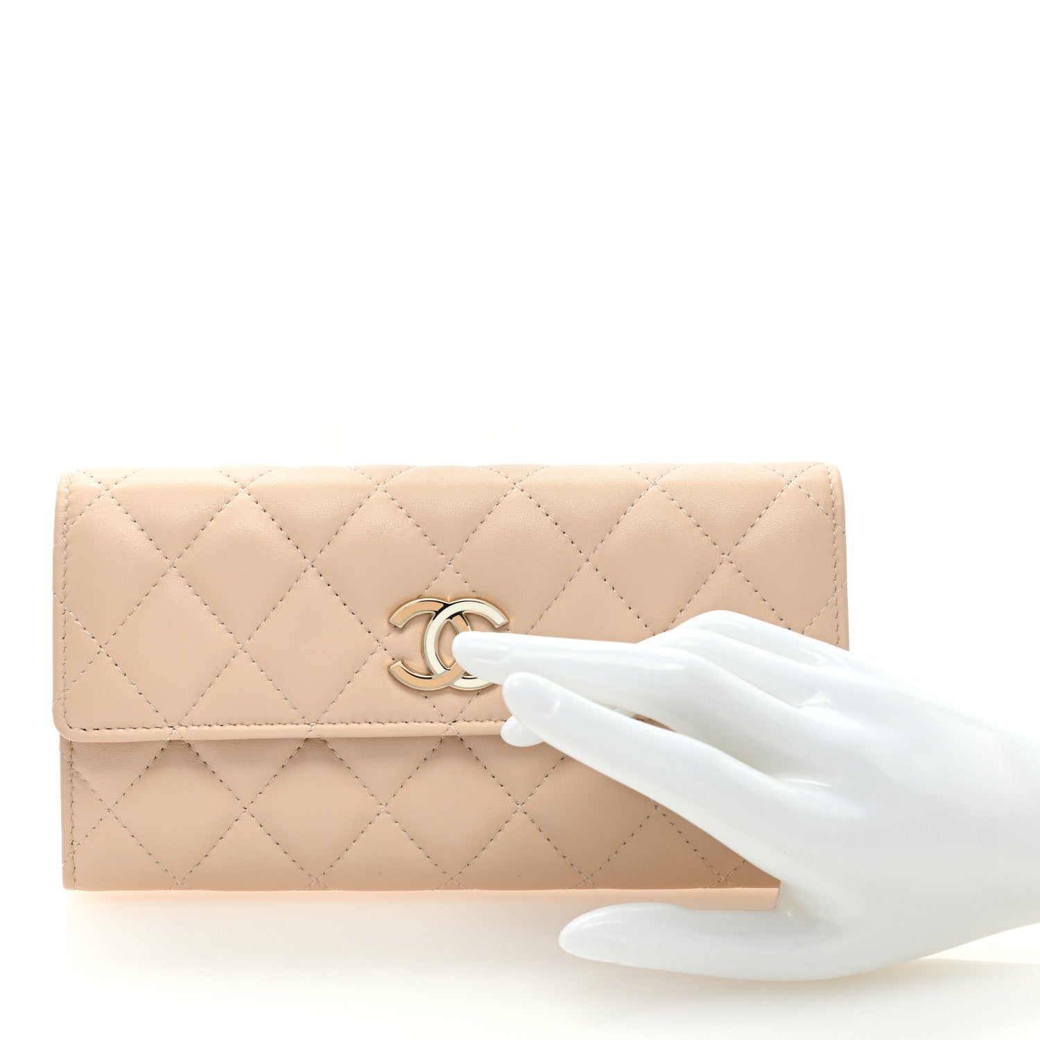 Chanel Lambskin Quilted CC Large Gusset Flap Wallet Beige 2 of 7