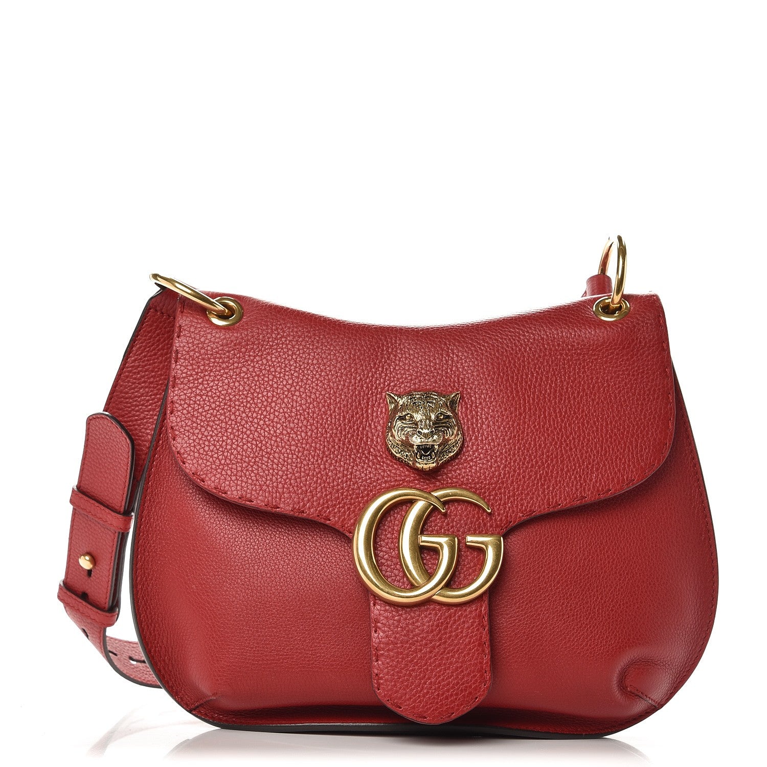 Gucci Cellarius Calfskin Feline GG Marmont Flap Shoulder Bag Vulcanic Red 1 of 7