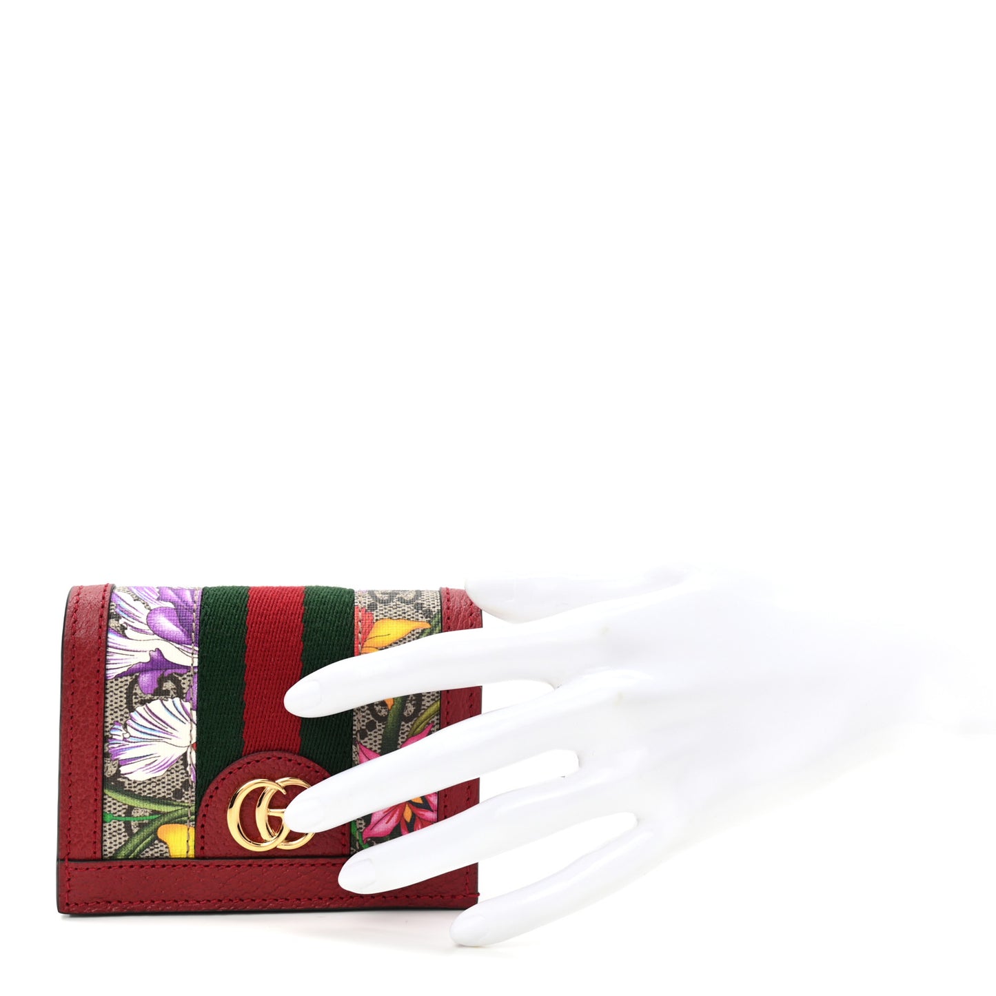 GG Supreme Monogram Flora Web Ophidia Card Case Red
