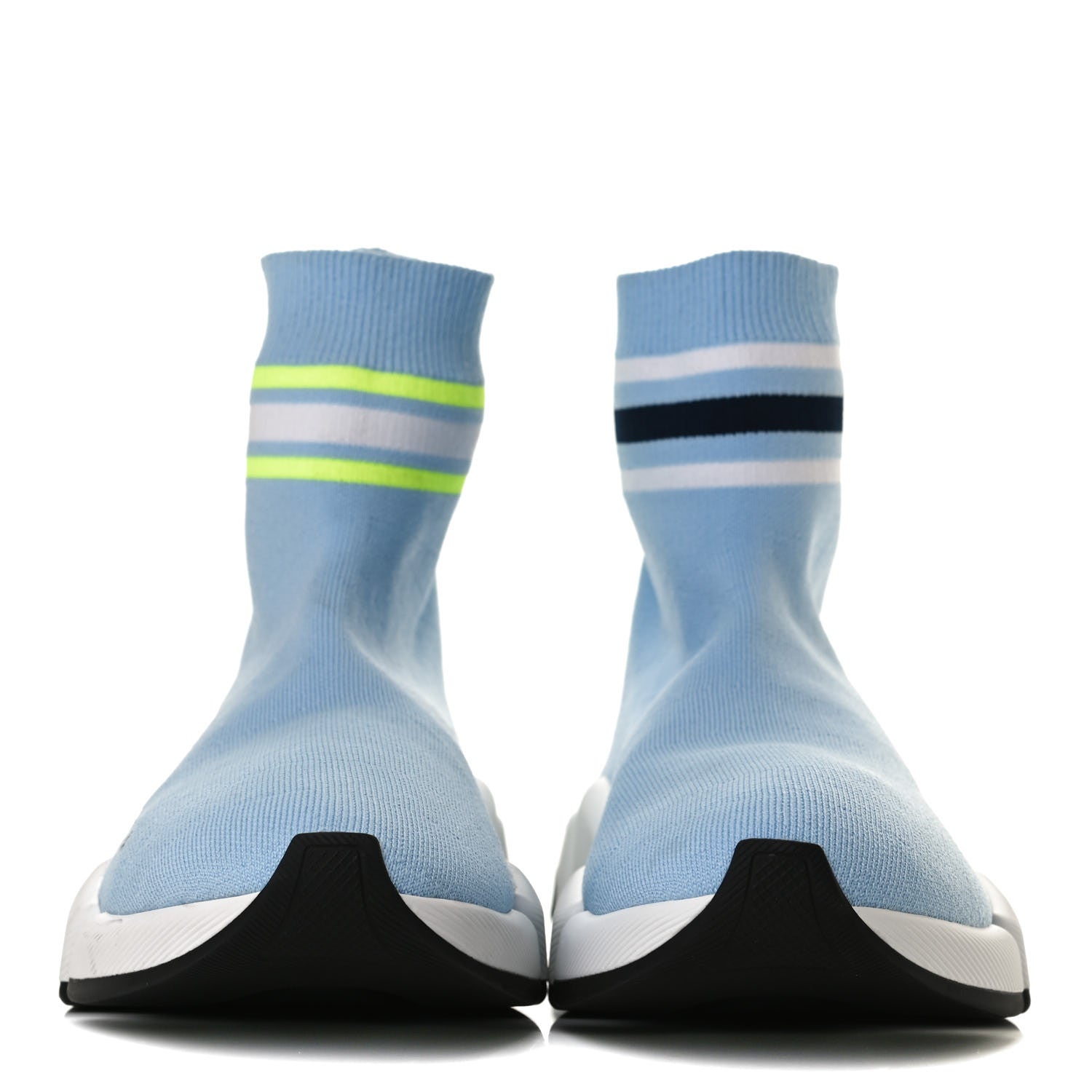 Balenciaga Technical 3D Recycled Knit Striped Womens Speed 2.0 Sneakers 37 Airy Blue Navy Fluorescent Yellow 2 of 10