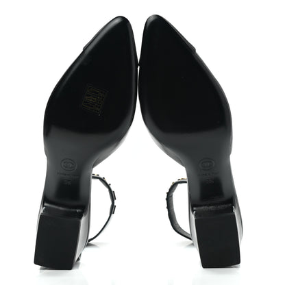 Chanel Lambskin Grosgrain Cap Toe Logo Ankle Strap Pumps 38 Black 5 of 9