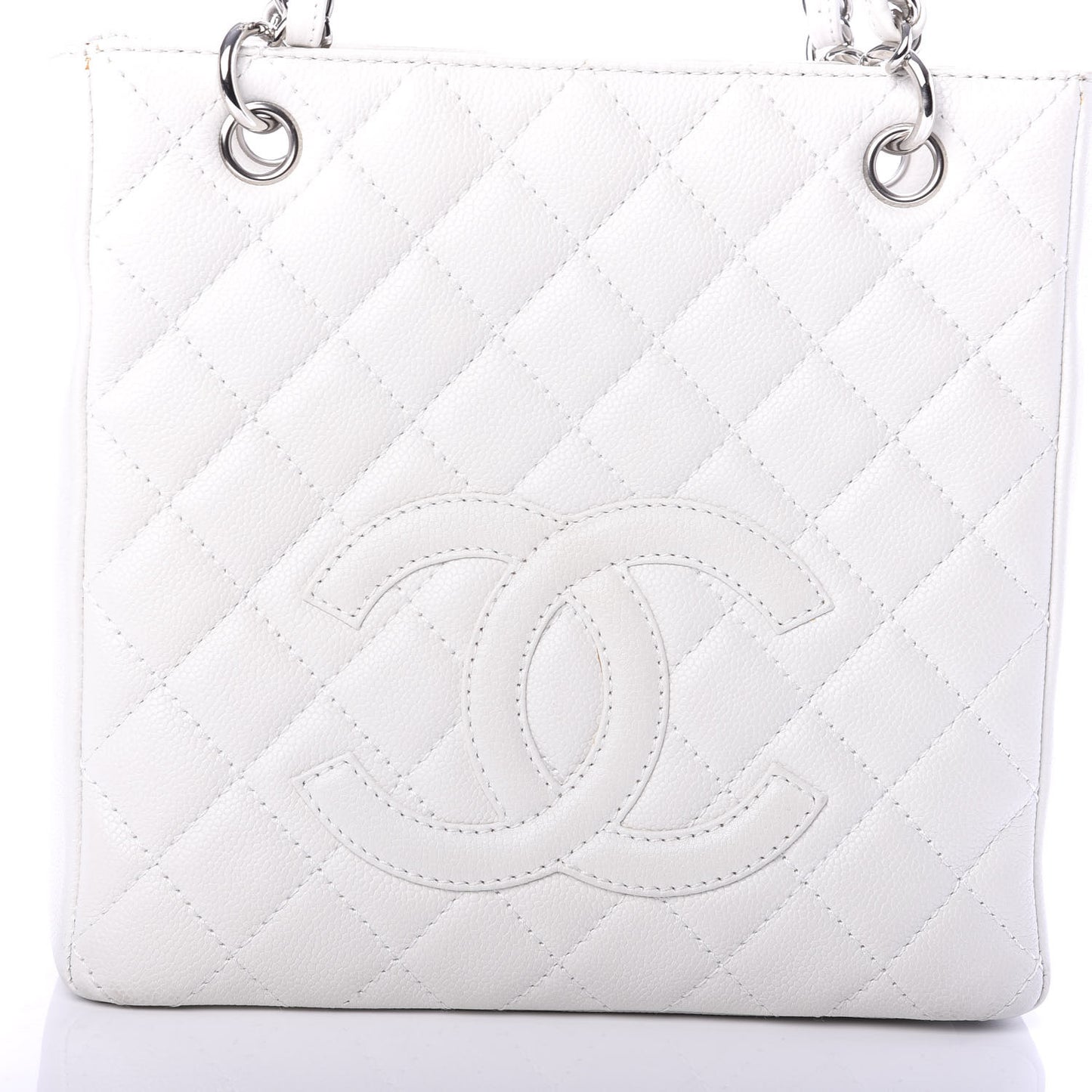 Caviar Quilted Petit Shopping Tote PST White