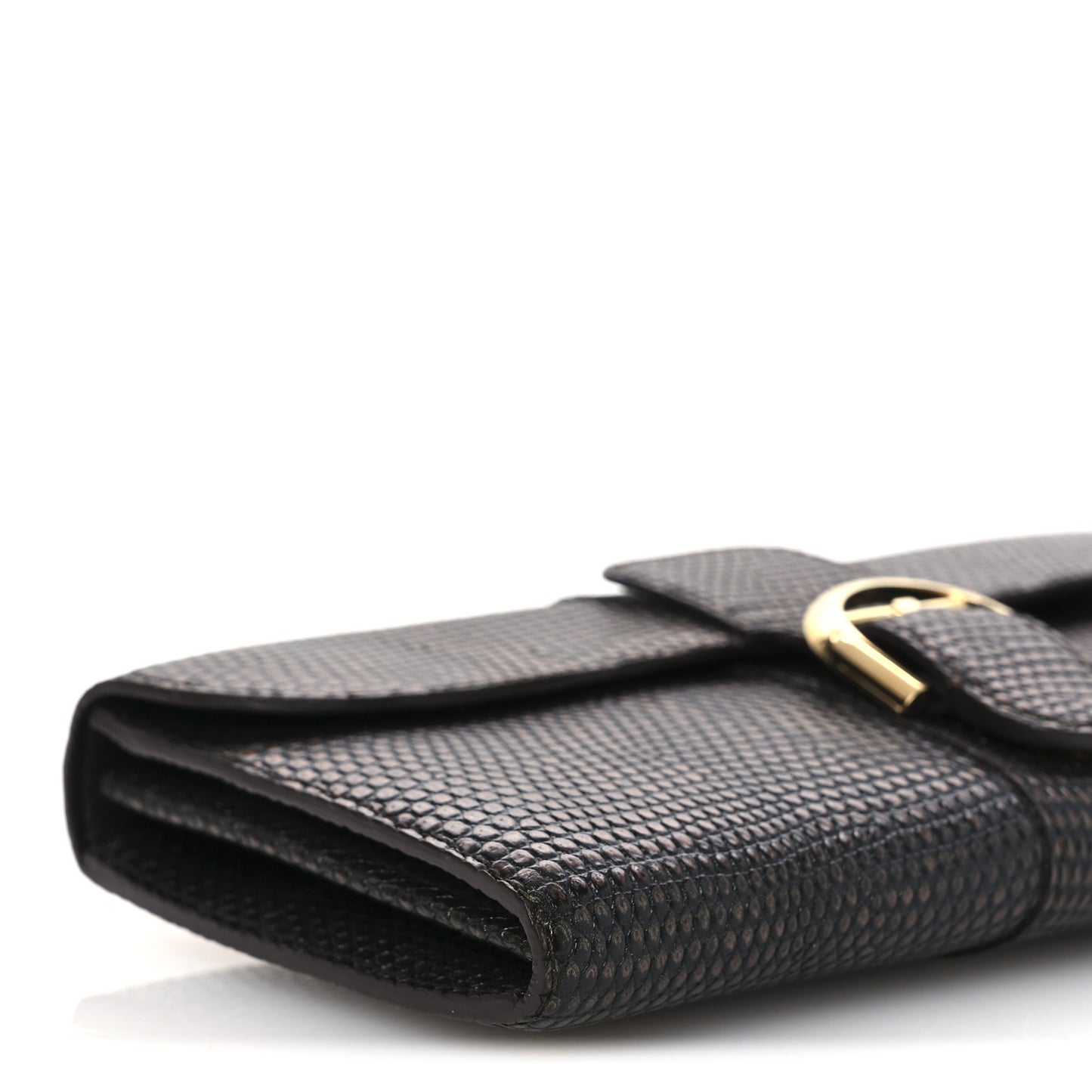 Iridescent Lizard Calfskin Brillant Wallet On Chain Ebene Kaki