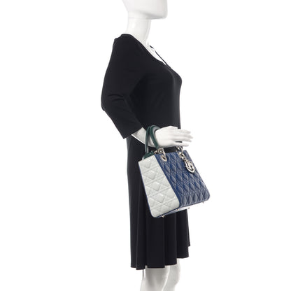 Christian Dior Lambskin Cannage Medium Tri-Color Lady Dior Blue Celeste Deep Green 2 of 10