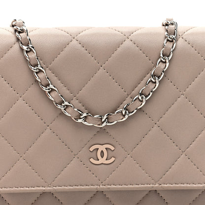 Chanel Lambskin Quilted Wallet On Chain WOC Taupe 8 of 10