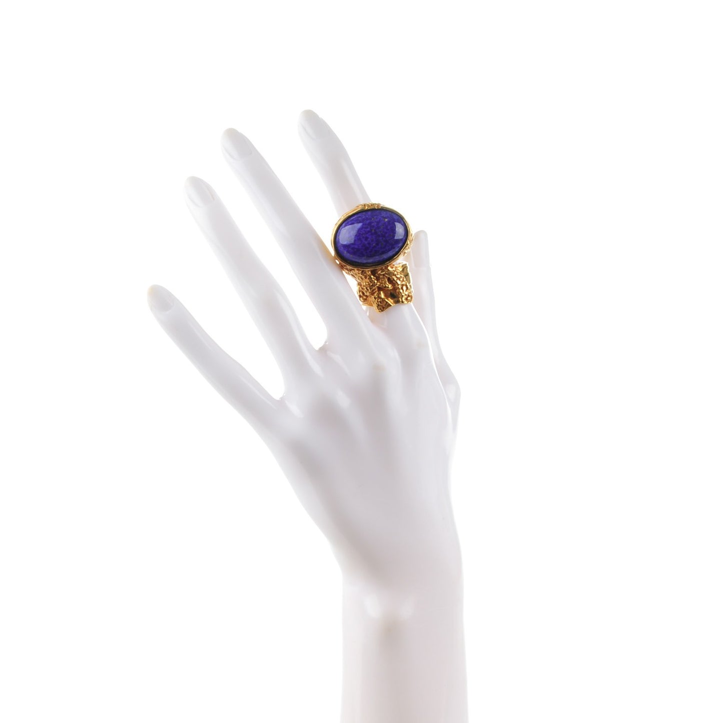 Glass Cabochon Arty Ovale Ring 5 Gold Lapis