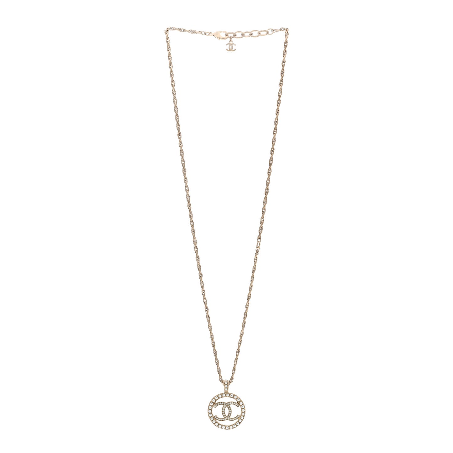 Pearl CC Round Pendant Necklace Gold