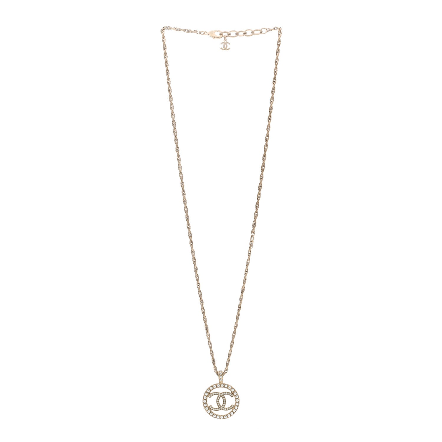 Chanel Pearl CC Round Pendant Necklace Gold 3 of 5