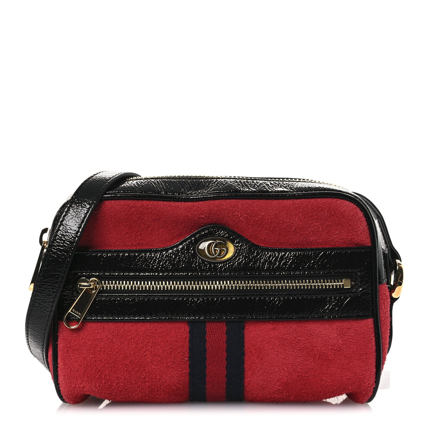 Suede Patent Web Mini Ophidia Shoulder Bag Hibiscus Red Black