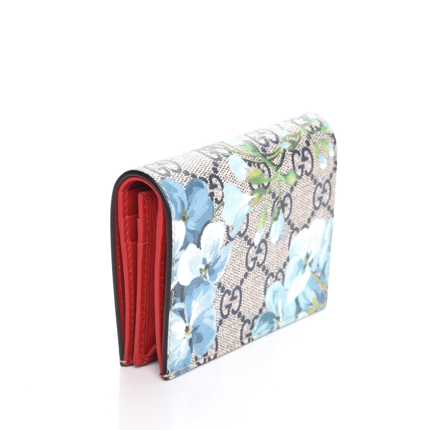 Gucci GG Supreme Monogram Blooms Card Case Beige Blue Navy Hibiscus Red 3 of 8