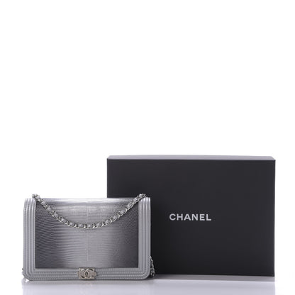 Chanel Lizard Calfskin Boy Wallet on Chain WOC Black Silver 10 of 12