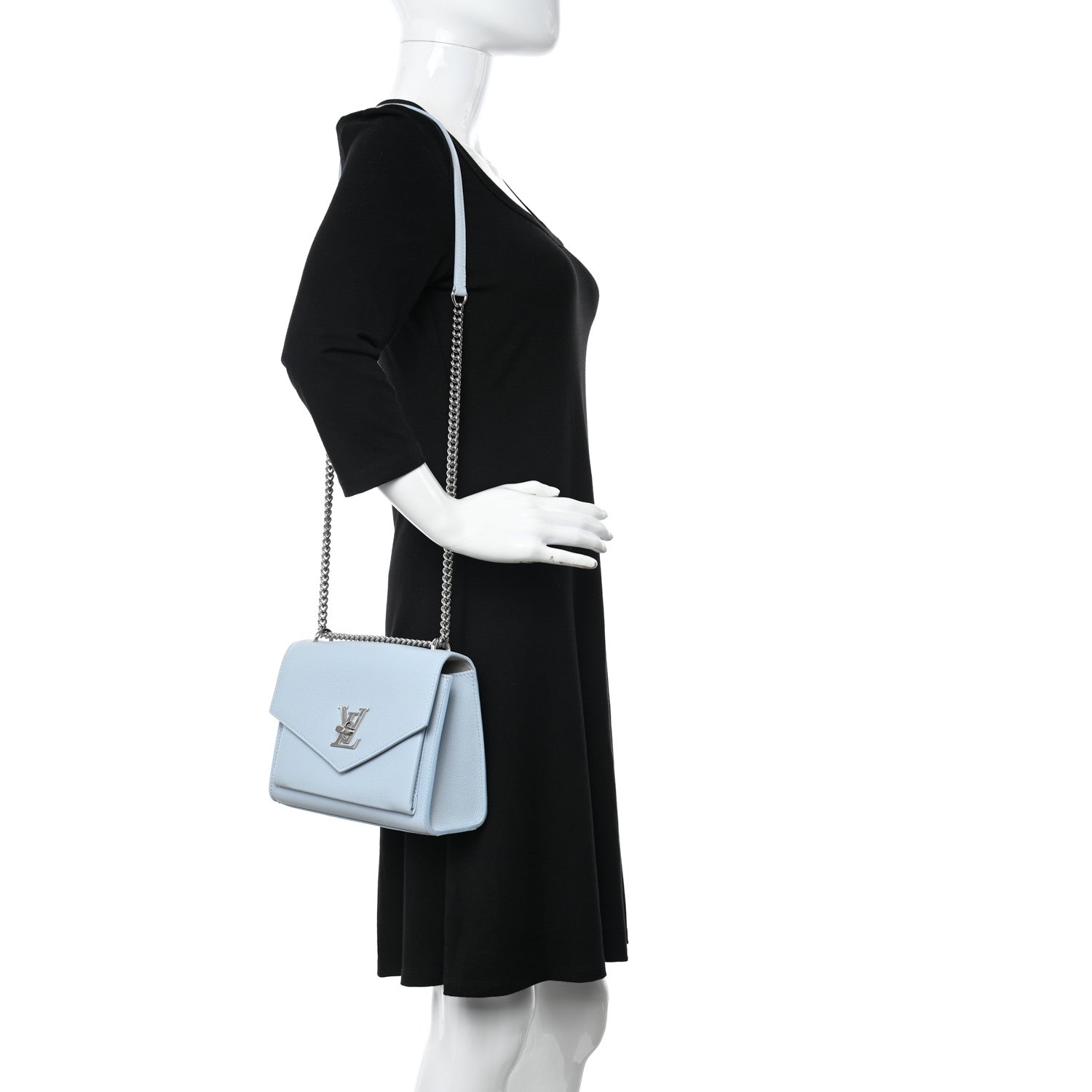 Louis Vuitton Soft Calfskin Mylockme Chain Bag BB Olympe Blue 2 of 14