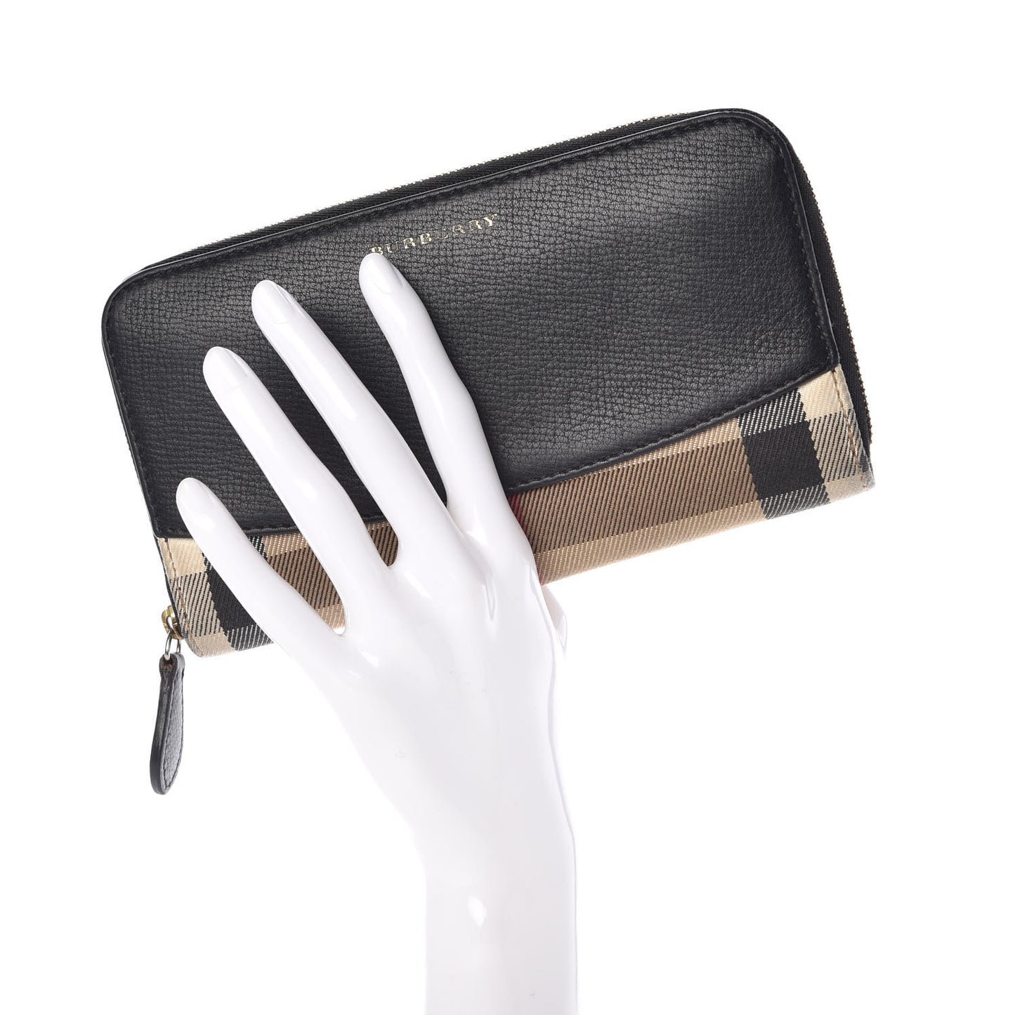 Calfskin House Check Elmore Zip Around Wallet Black