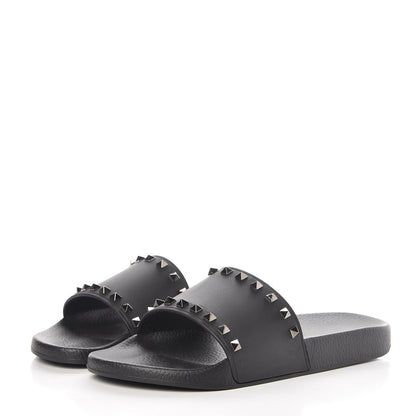 Valentino Garavani Rubber Rockstud Slide Sandals 44 Black 3 of 8