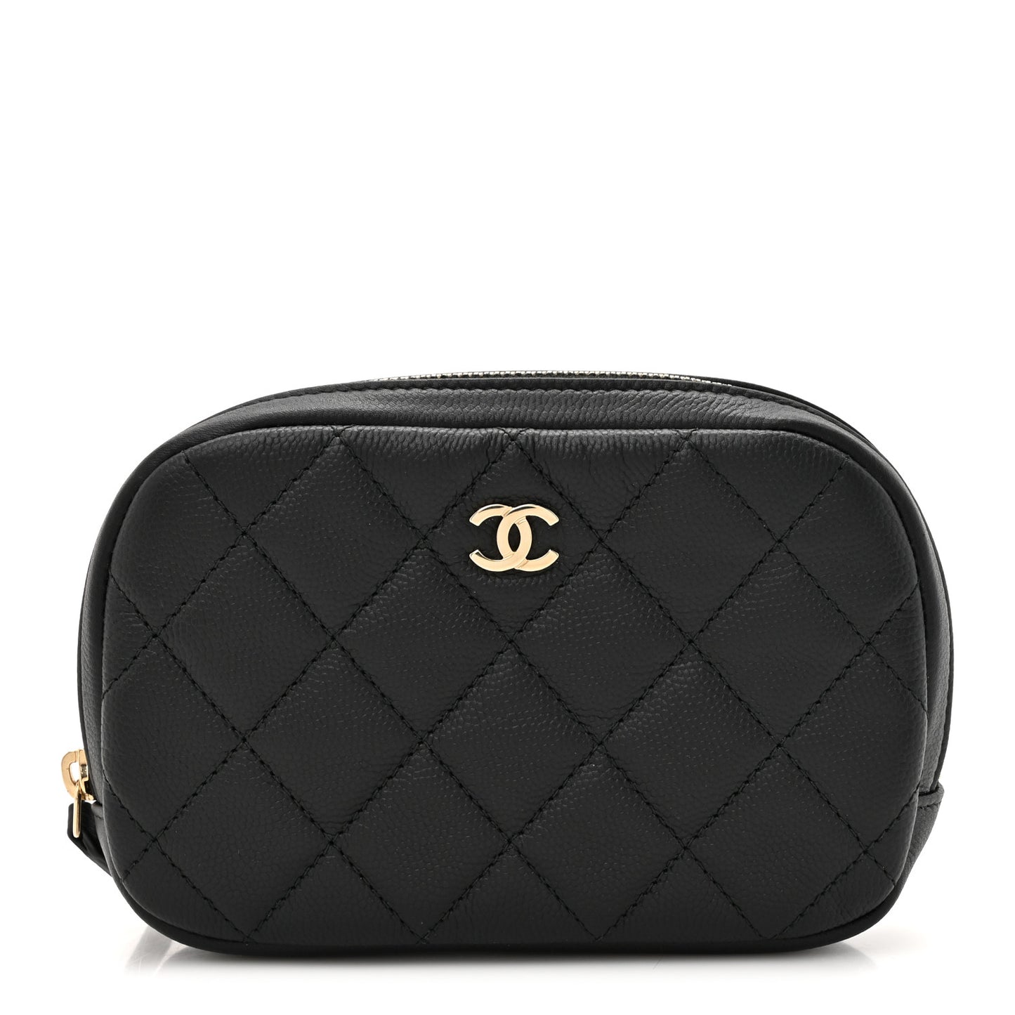 Caviar Quilted Small Curvy Pouch Cosmetic Case Black