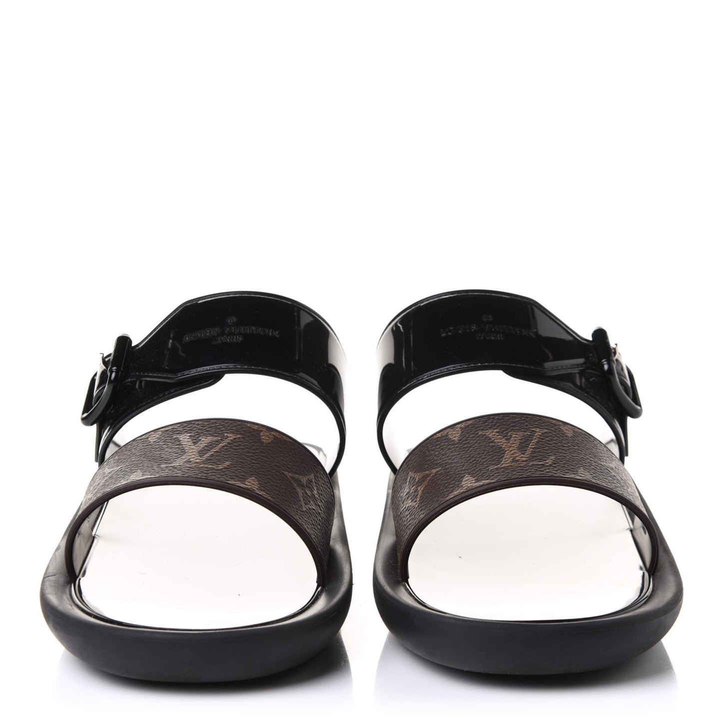 Monogram Sunbath Flat Mule Sandals 41 Black