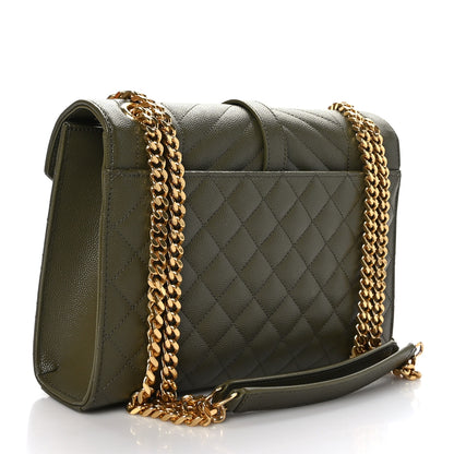 Saint Laurent Grain De Poudre Textured Mixed Matelasse Medium Triquilt Monogram Satchel Vert Fonce 3 of 8