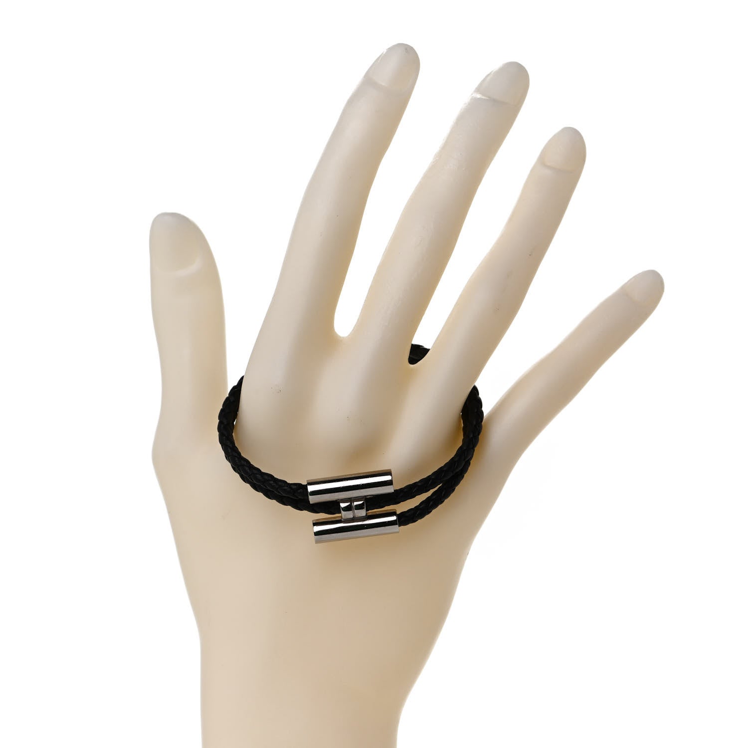 Hermes Swift Double Wrap Cord Tournis Tresse Bracelet Black 2 of 4