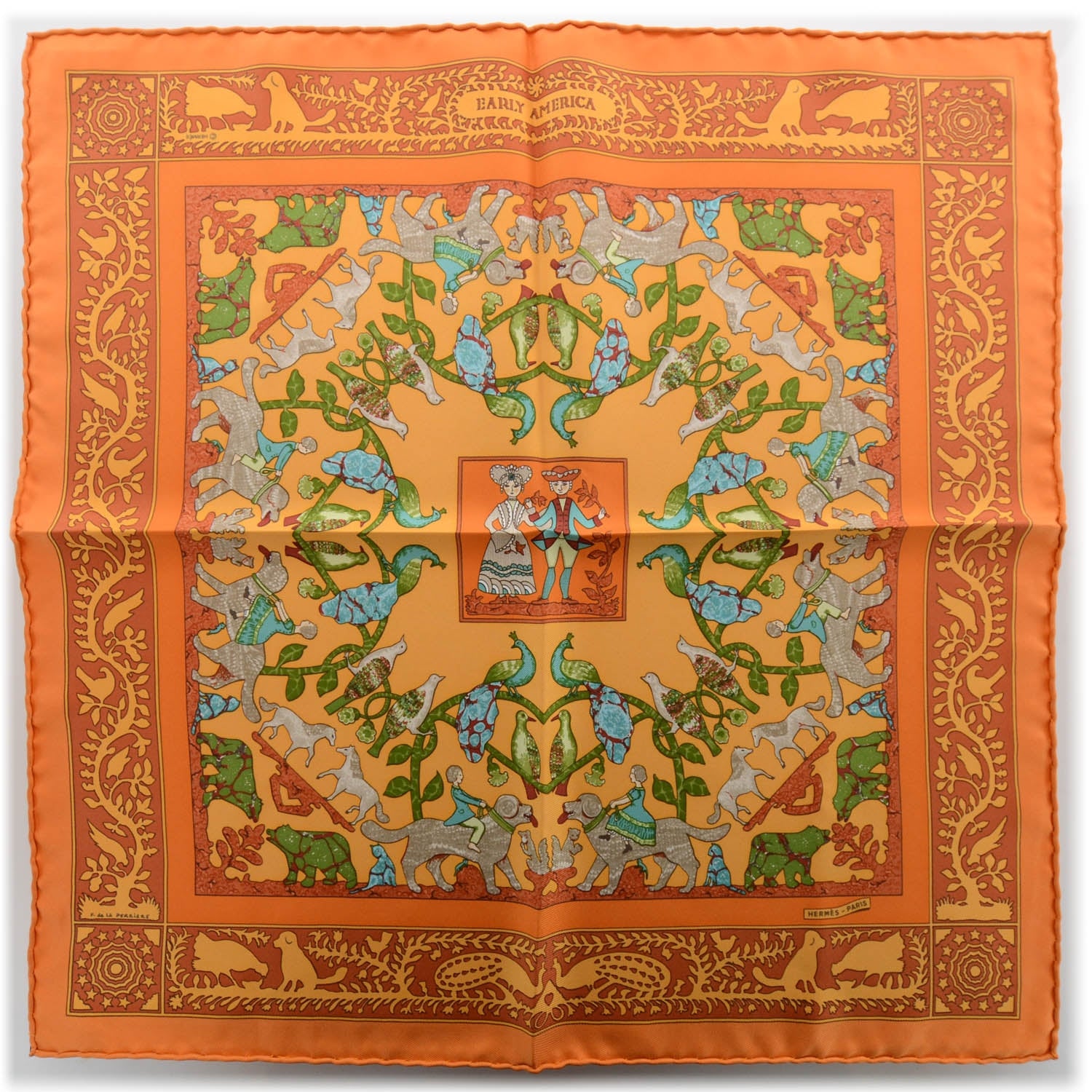 Hermes Silk Early America Pocket Square Scarf 2 of 7