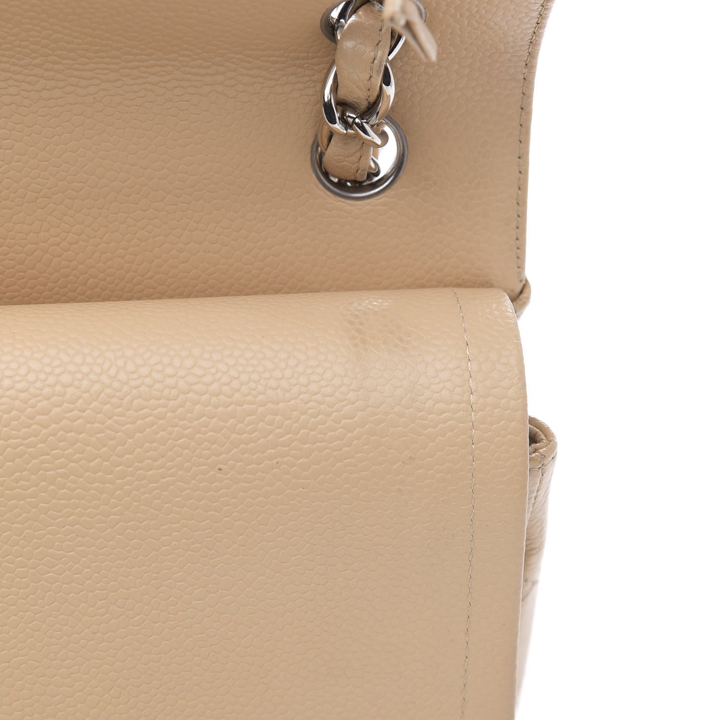 Caviar Quilted Jumbo Double Flap Beige Clair