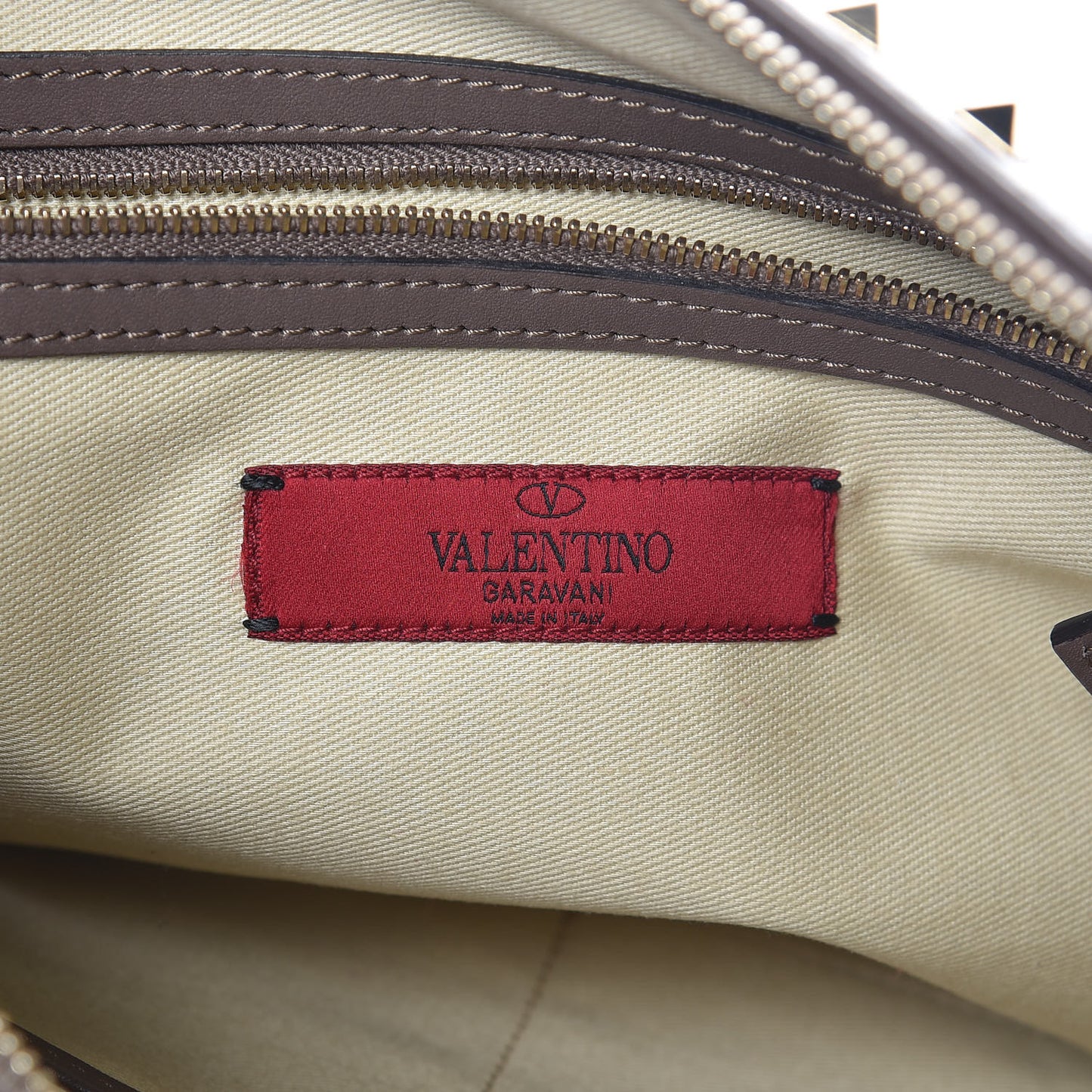 Vitello Large Rockstud Zip Wristlet Pouch Taupe