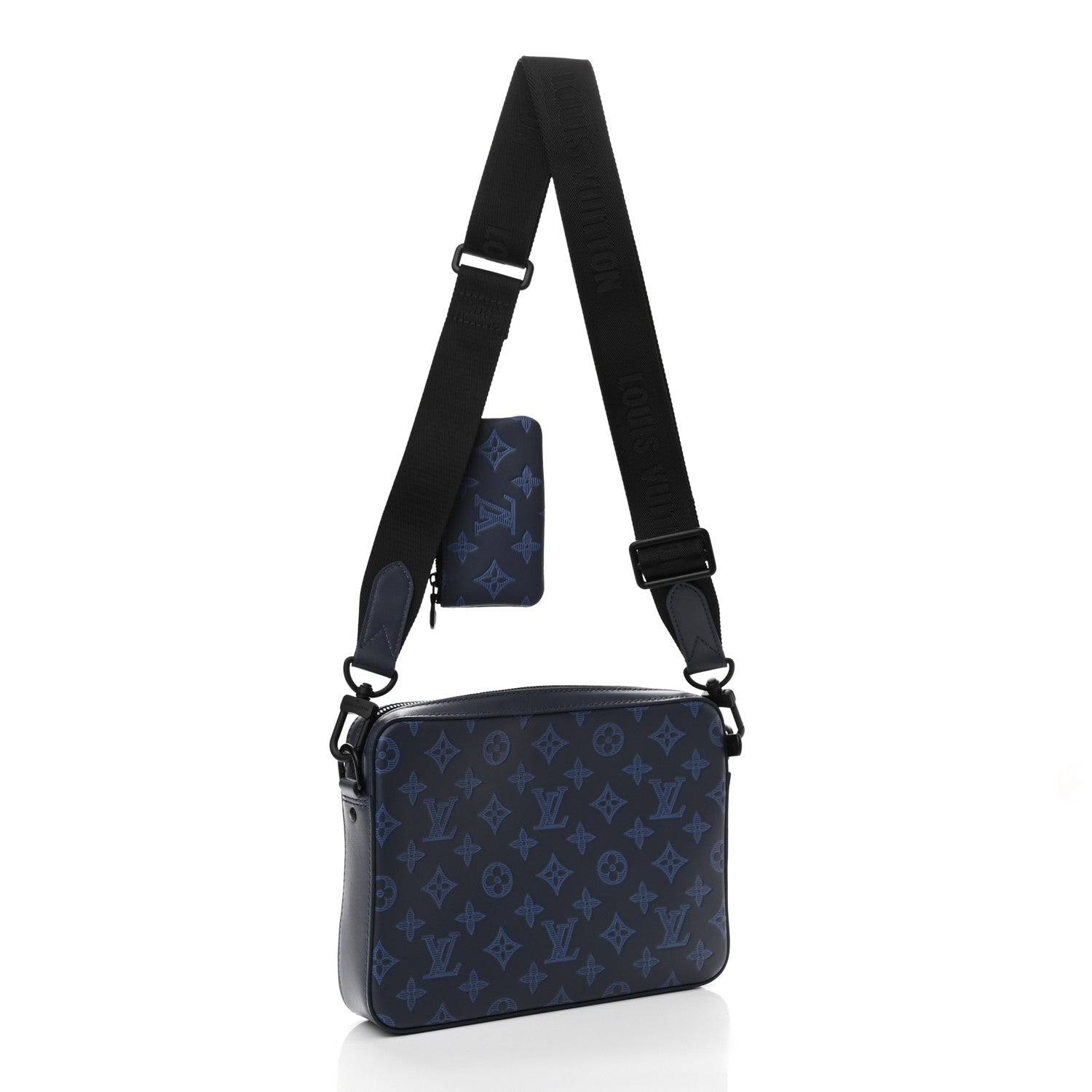 Louis Vuitton Calfskin Monogram Shadow Duo Messenger Navy Blue 2 of 7