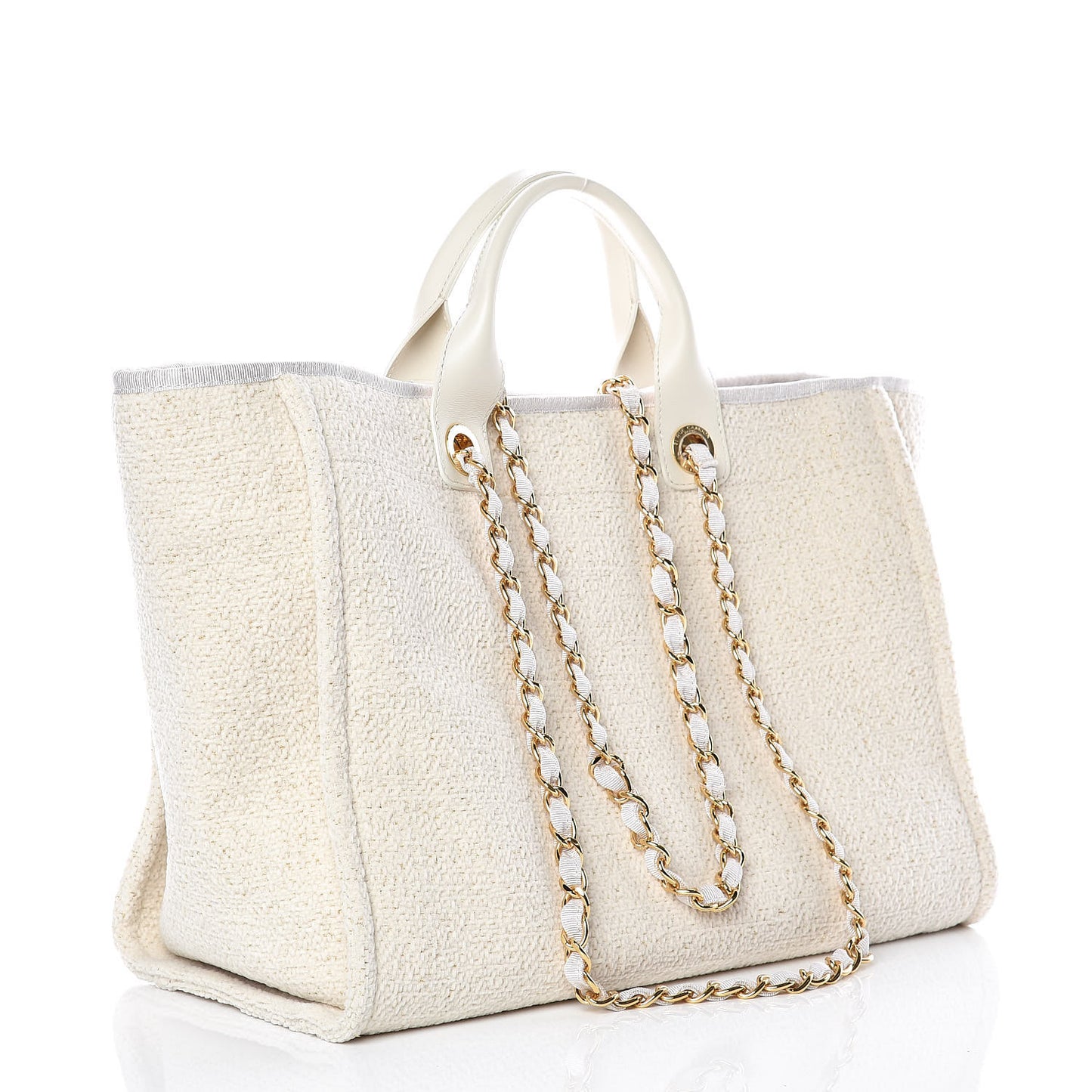 Lurex Boucle Medium Deauville Tote White
