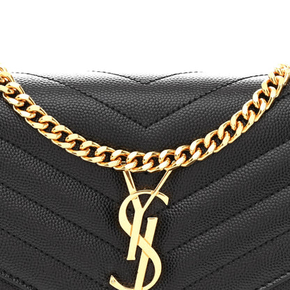 Saint Laurent Grain De Poudre Matelasse Chevron Monogram Chain Wallet Black 8 of 11