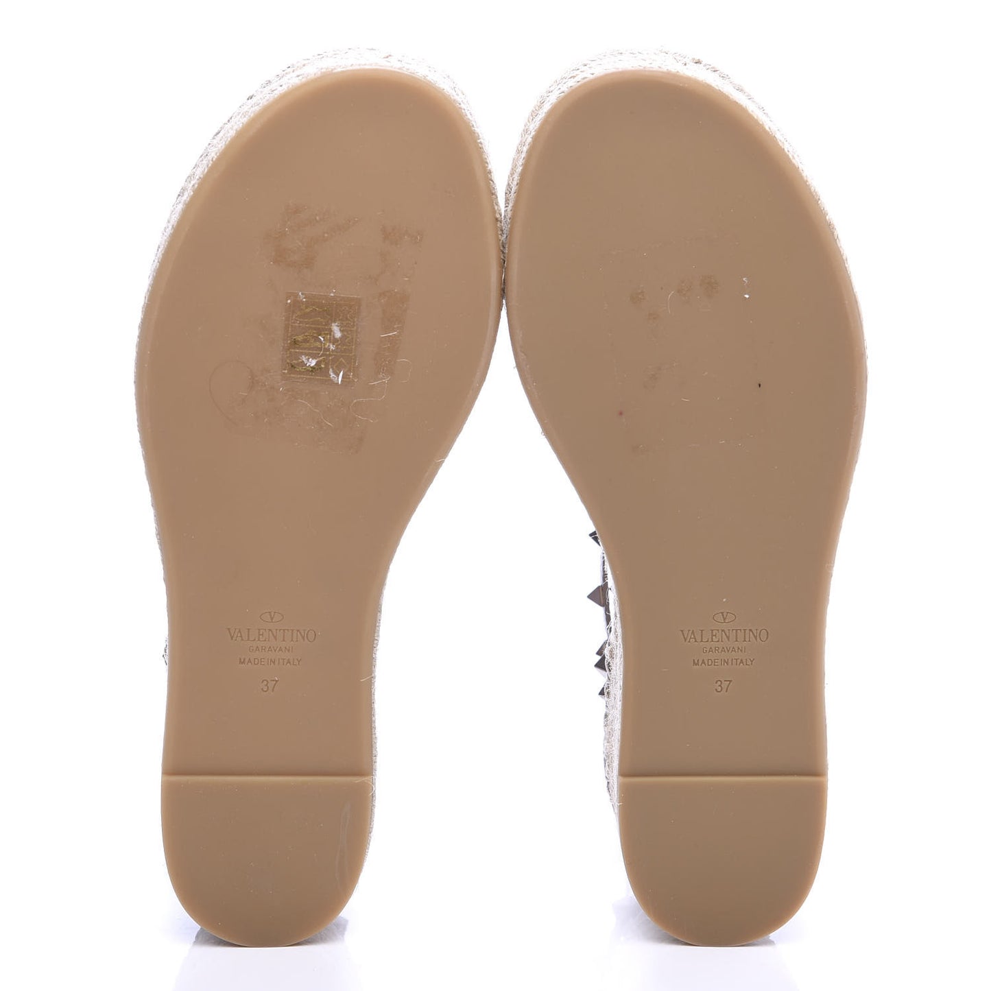 Metallic Grained Calfskin Rockstud Ankle Wrap Espadrille Flatform Sandals 37 Skin Natural