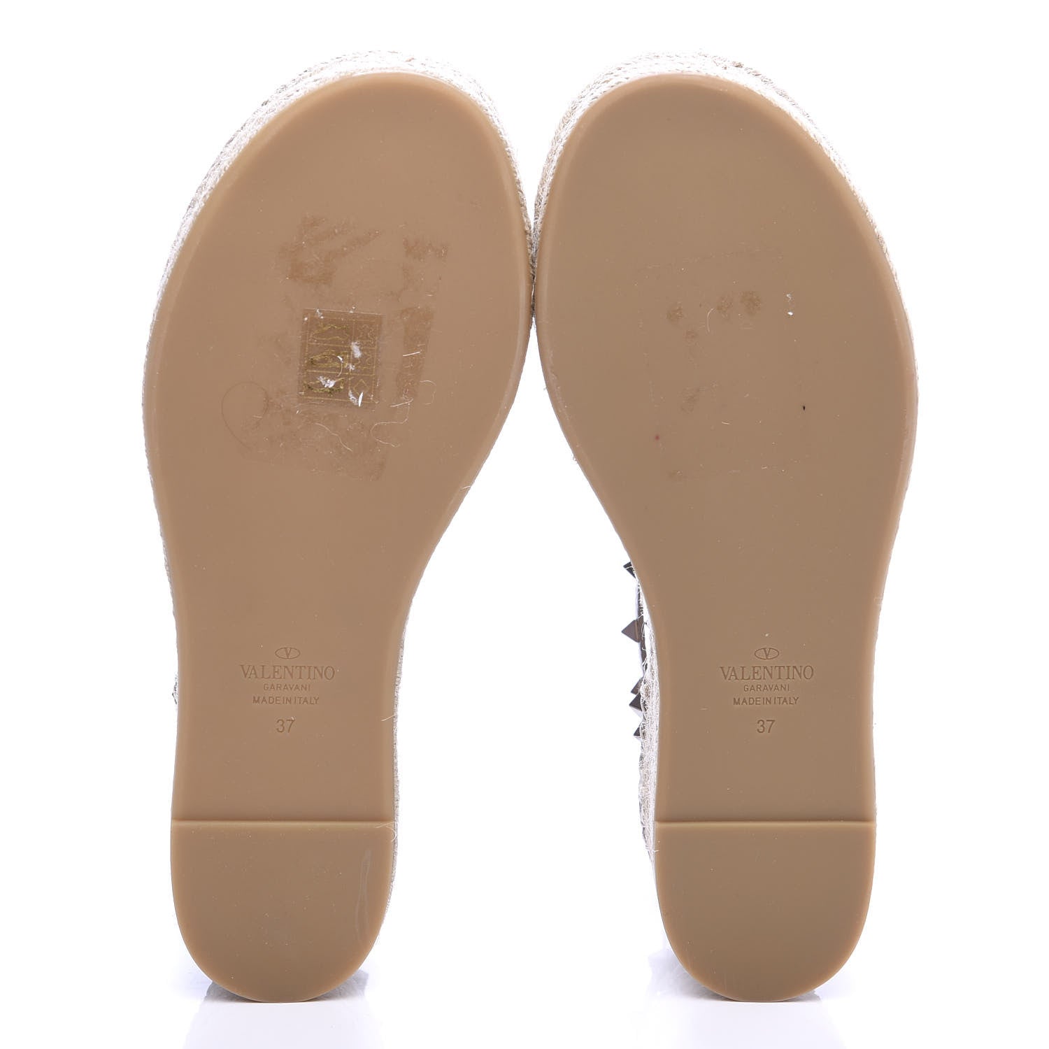 Valentino Garavani Metallic Grained Calfskin Rockstud Ankle Wrap Espadrille Flatform Sandals 37 Skin Natural 5 of 8