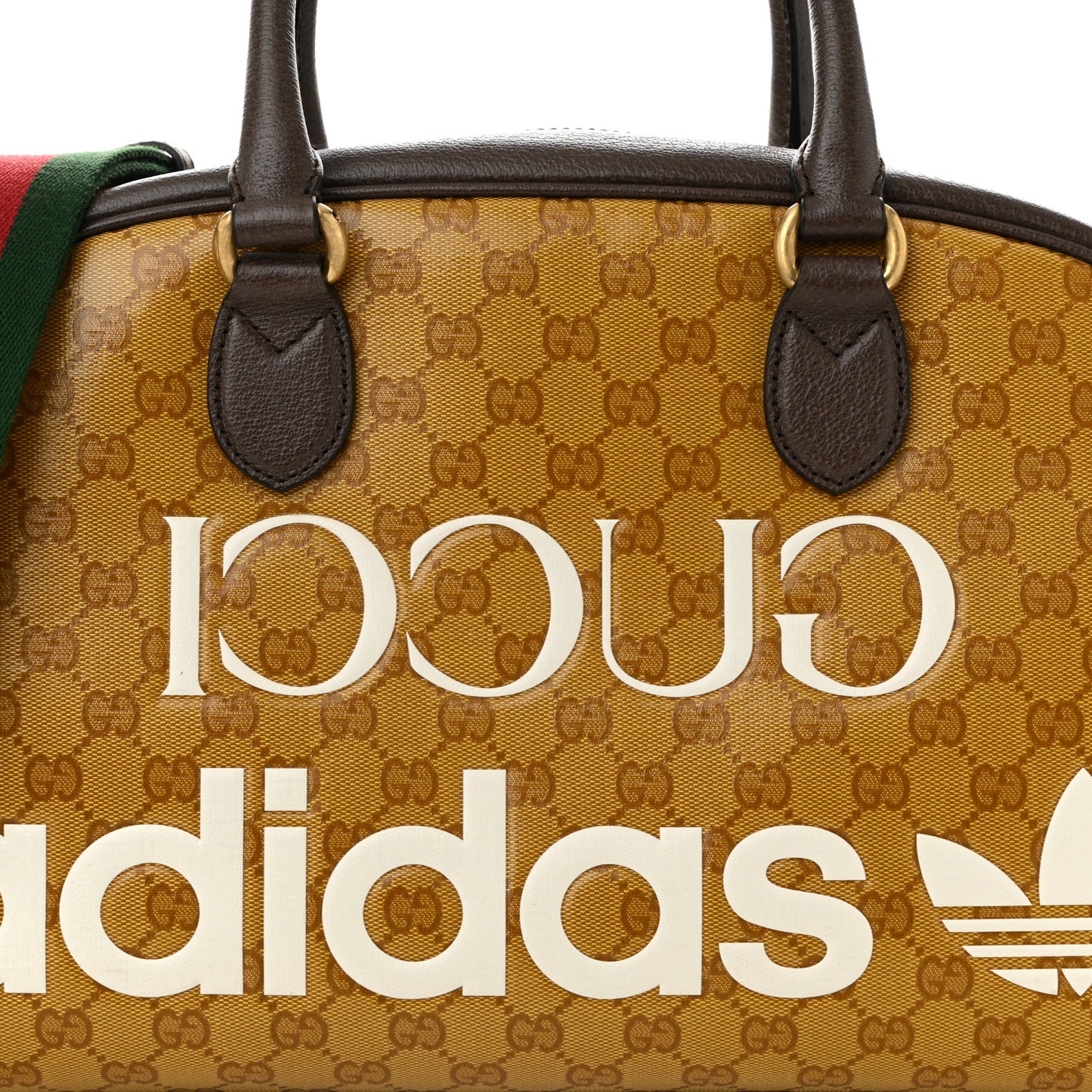 X ADIDAS Crystal Vintage Monogram Textured Dollar Calfskin Web Trefoil Logo Medium Messenger Bag Mid Natural Nut Off White New Acero