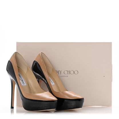 Jimmy Choo Patent Napa Sepia Platform Pumps 35 Nude Black 9 of 9