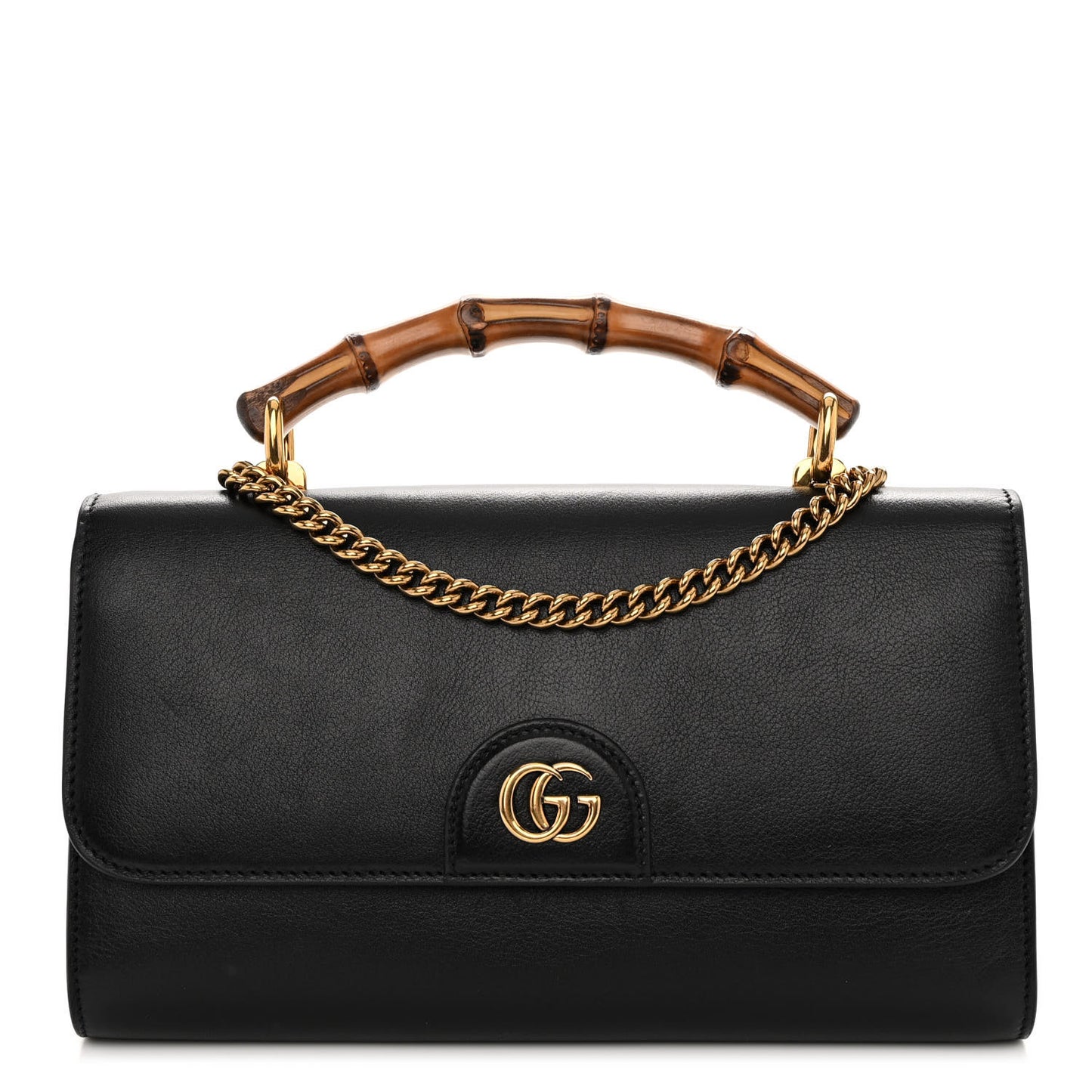Wonka Grain Calfskin Mini Diana Bamboo Top Handle Shoulder Bag Black
