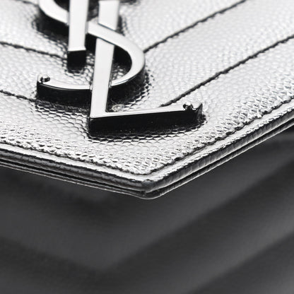 Saint Laurent Grain De Poudre Matelasse Chevron Monogram Chain Wallet Black 16 of 16