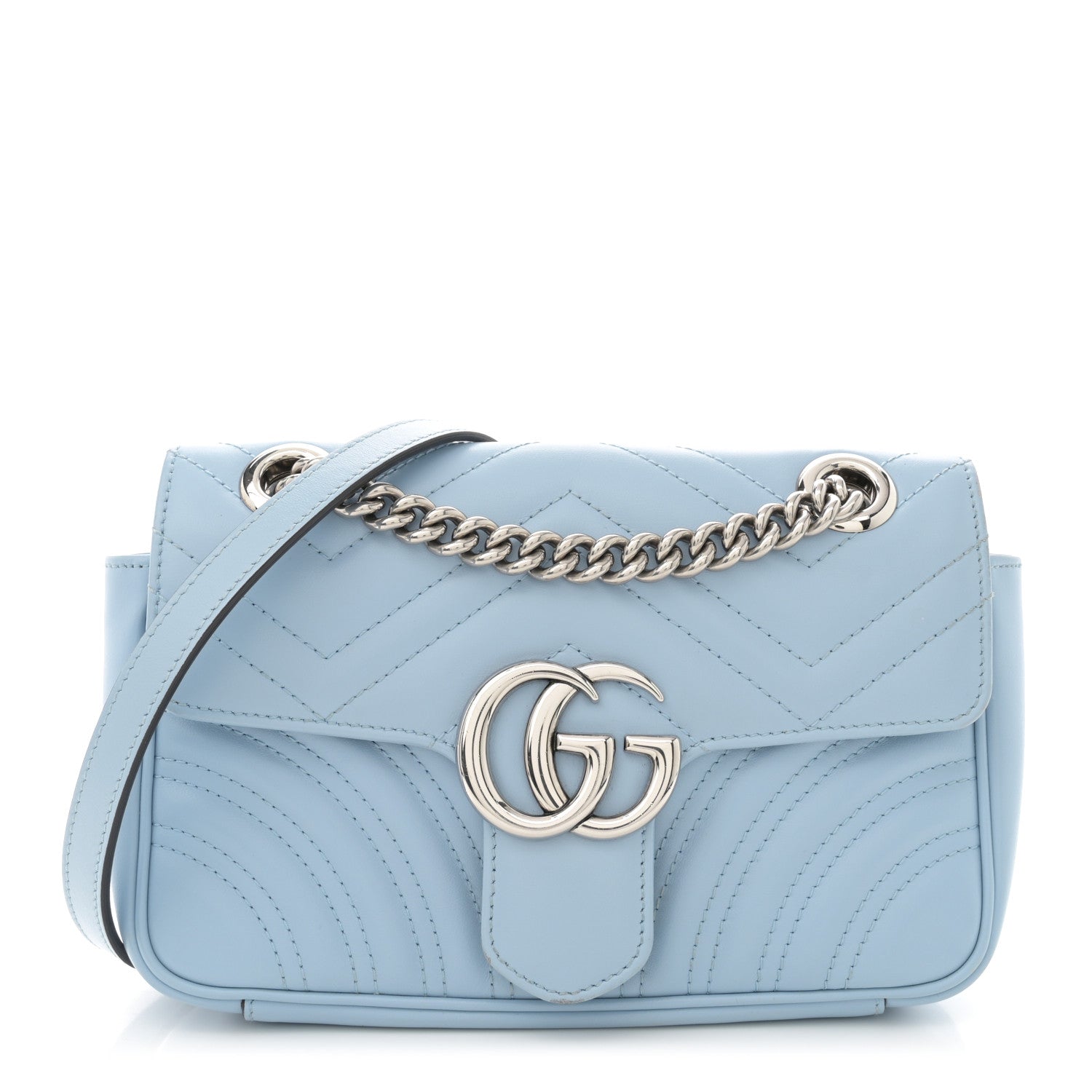 Gucci Calfskin Matelasse Mini GG Marmont Shoulder Bag Porcelain Light Blue 1 of 12