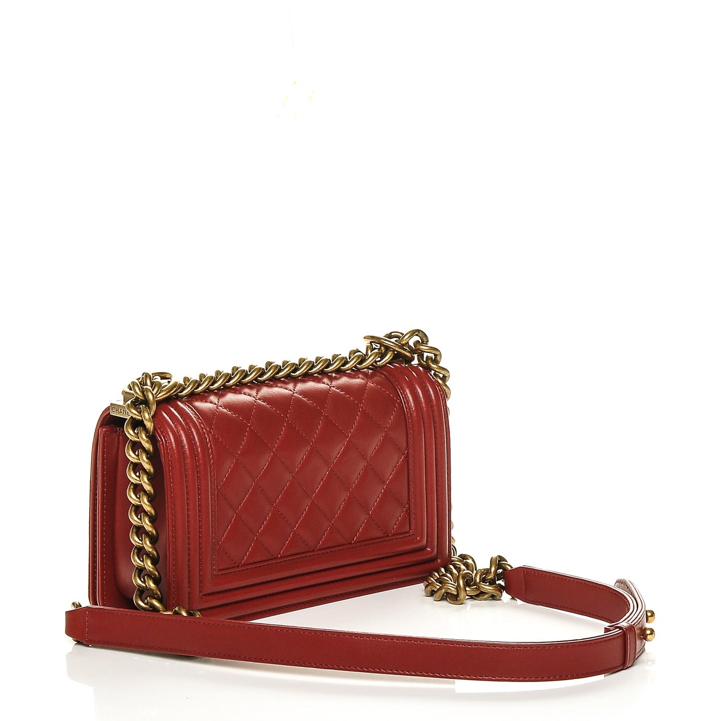 Lambskin Quilted Small Boy Flap Dark Red