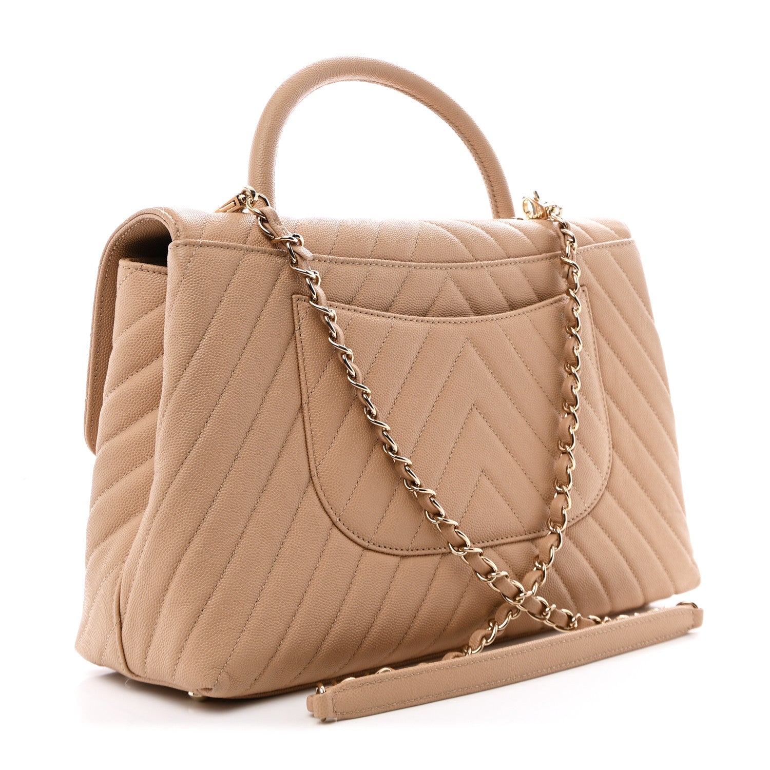 Chanel Caviar Chevron Quilted Medium Coco Handle Flap Beige 5 of 27