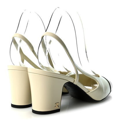 Chanel Lambskin Cap Toe CC Slingback Pumps 41 White Black 4 of 8