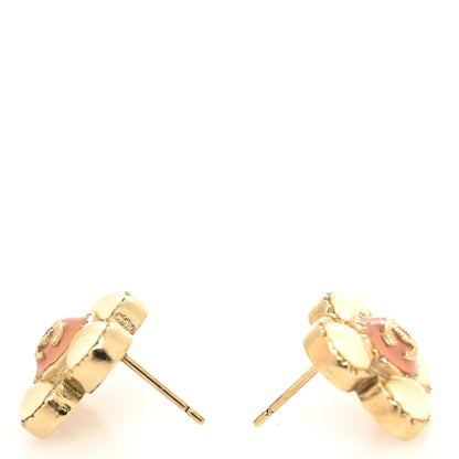 Chanel Enamel Flower CC Earrings Beige Pink 3 of 4