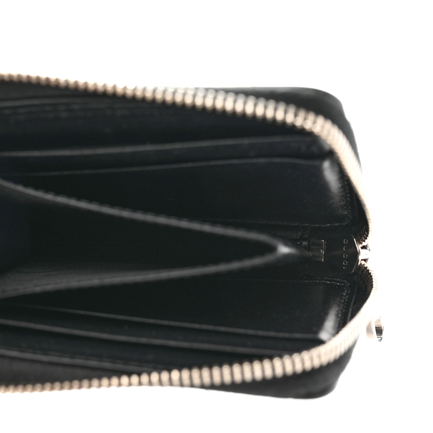 Gucci Calfskin GG Tennis Embossed Zip Around Card Case Wallet Black 5 of 9