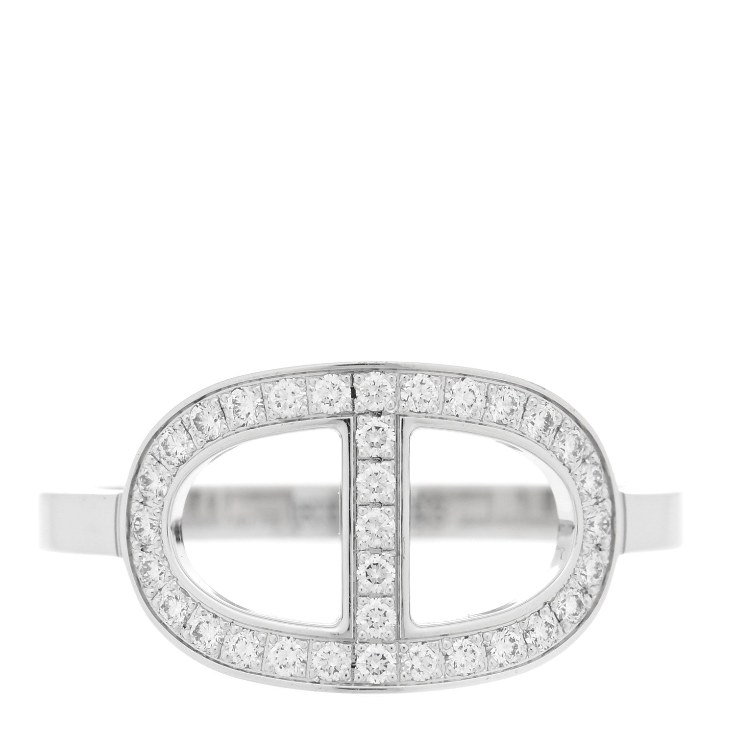 Hermes 18K White Gold Diamond MM Chaine d'Ancre Contour Ring 53 6.25 1 of 5