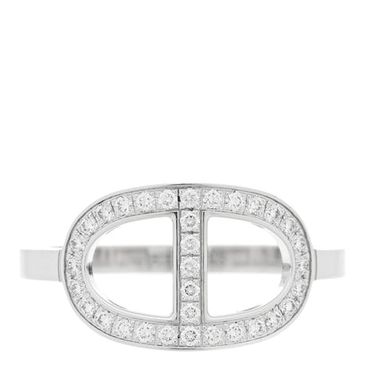 Hermes 18K White Gold Diamond MM Chaine d'Ancre Contour Ring 53 6.25 1 of 5
