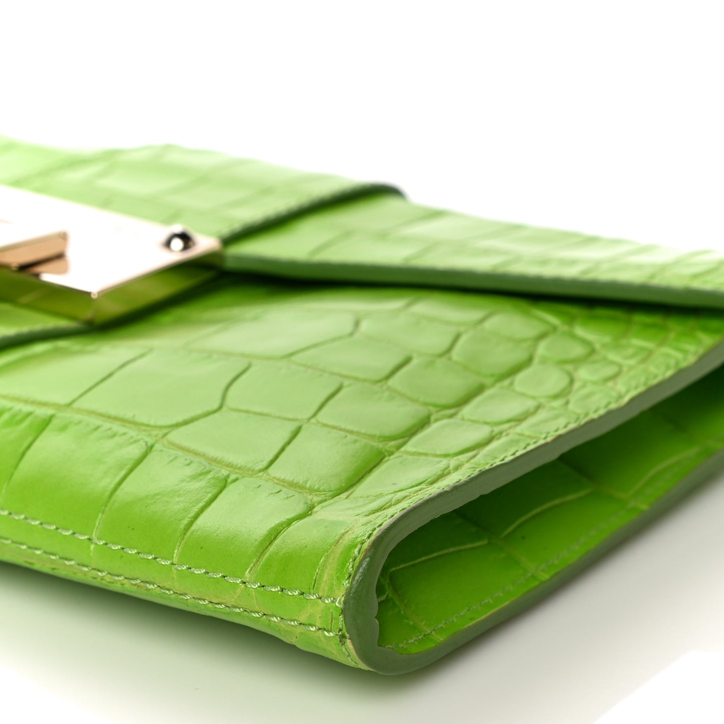 Calfskin Crocodile Embossed Rivera Clutch Lime